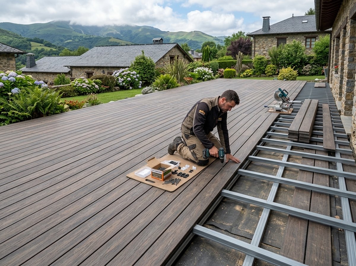 Instalación de suelo rastrelado composite/madera más de 80 m2