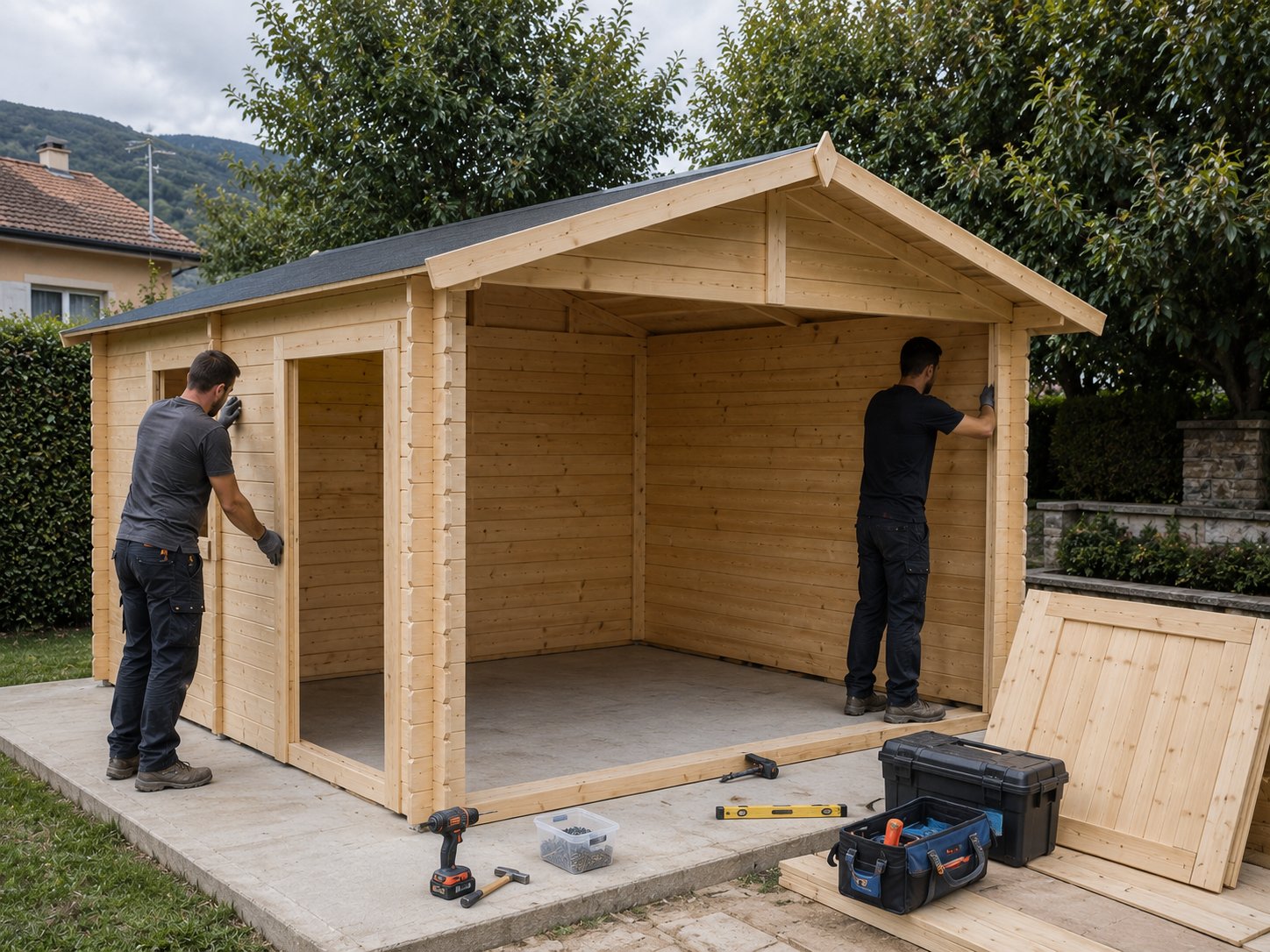Instalación de caseta de madera panelada 15m2 - LLAVE EN MANO DECOR ET JARDIN